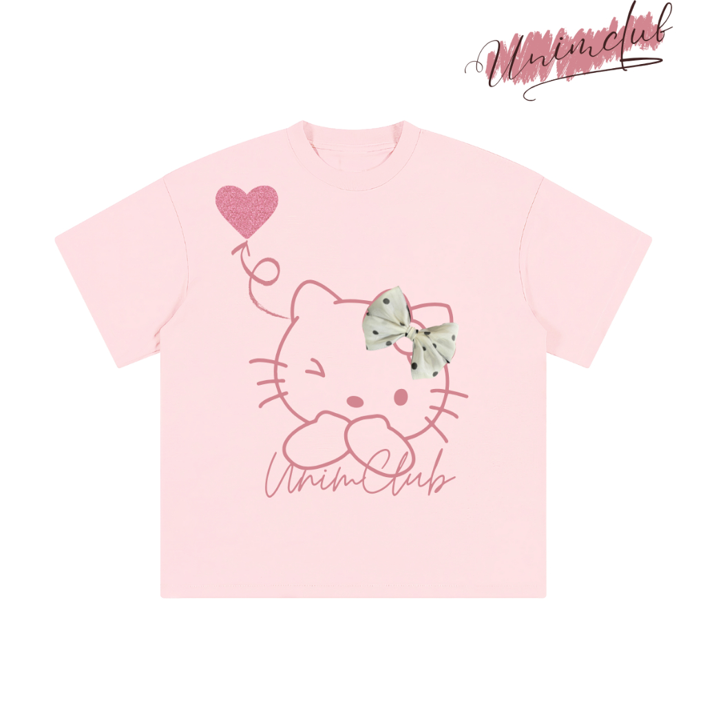 [Tặng Kèm Nơ Chấm Bi] Áo Thun Boxy Kitty Nơ Voan Hàn Quốc Chấm Bi Cao Cấp Cotton 250gsm Mềm Mịn Thoáng Mát APB03