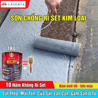 Sơn Chống Rỉ, Rỉ Sét Kim Loại 950gram ECP Lazenta - Phù Hợp Mái tôn, Lan Can, Cửa Cổng, Gầm Xe - Tặng Kèm Chổi Quét