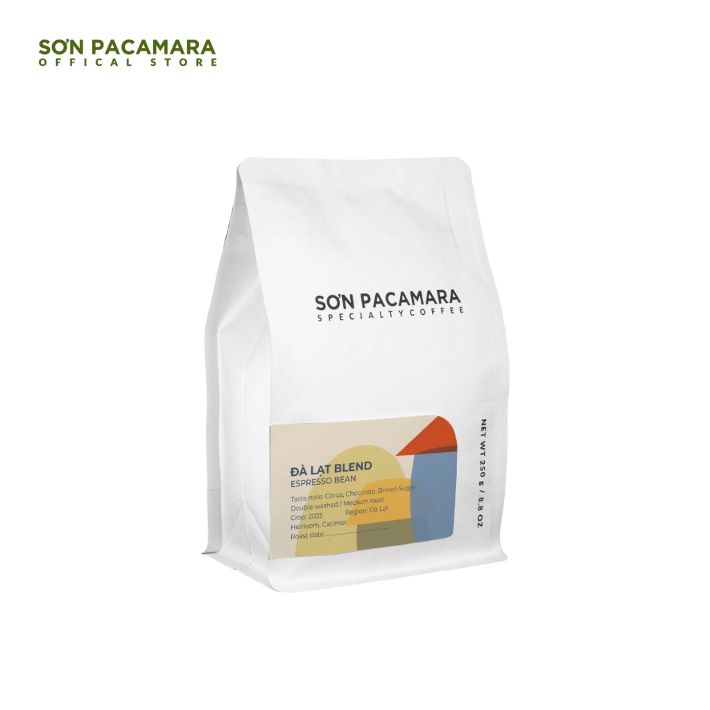 Cà Phê Espresso Sơn Pacamara Gói Đà Lạt, 100% Arabica, Vị Đầm Rang Vừa, Gói 250gr/500gr