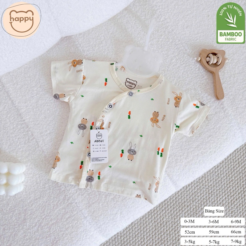 (HK 025) Combo 3-5 áo cộc tay vạt chéo Happy Kids thun lạnh mềm, mát cho bé 3-9kg