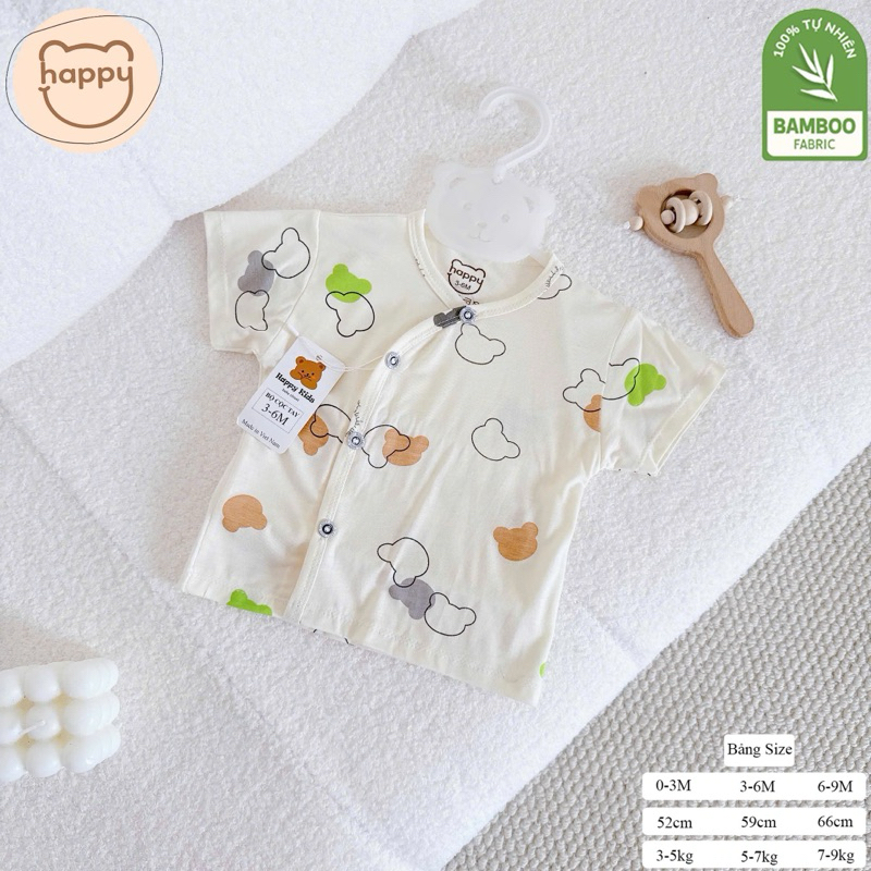 (HK 025) Combo 3-5 áo cộc tay vạt chéo Happy Kids thun lạnh mềm, mát cho bé 3-9kg