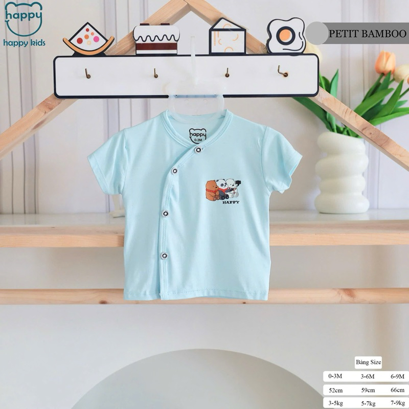 (HK 024) Combo 3-5 áo cộc tay vạt chéo Happy Kids thun lạnh mềm, mát cho bé 3-9kg