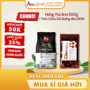 Combo Hồng trà Ami 500g + Trân châu 3Q Đường đen Zion 2kg