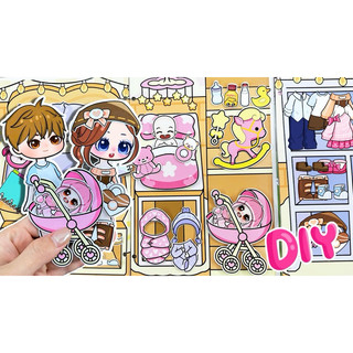 Đồ chơi bóc dán gia đình Gacha chăm em bé - Búp bê giấy Gacha nhiều phụ kiện