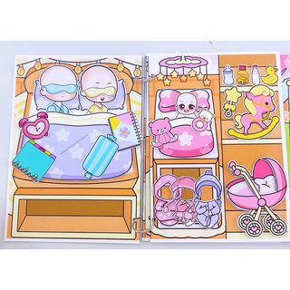 Đồ chơi bóc dán gia đình Gacha chăm em bé - Búp bê giấy Gacha nhiều phụ kiện