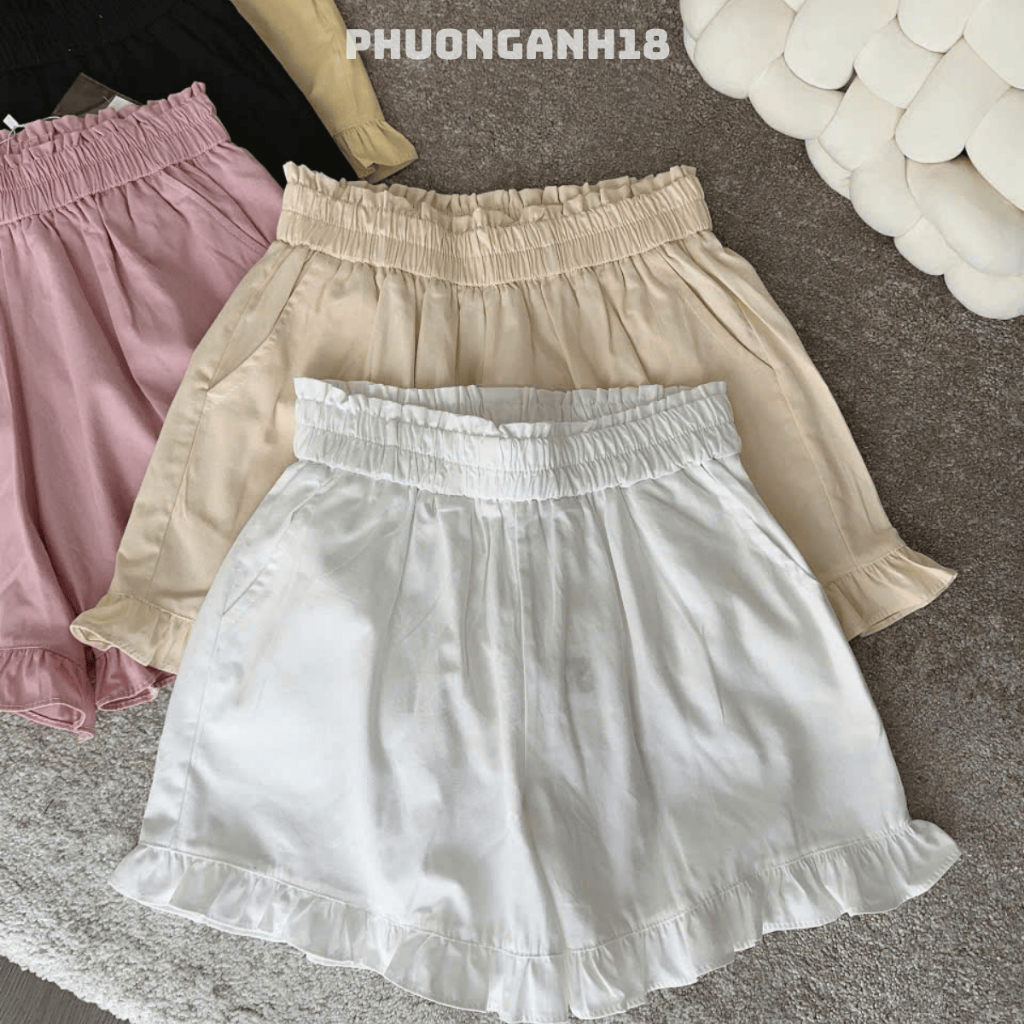 Quần sooc nữ cạp chun viền bèo hàng Qc 865