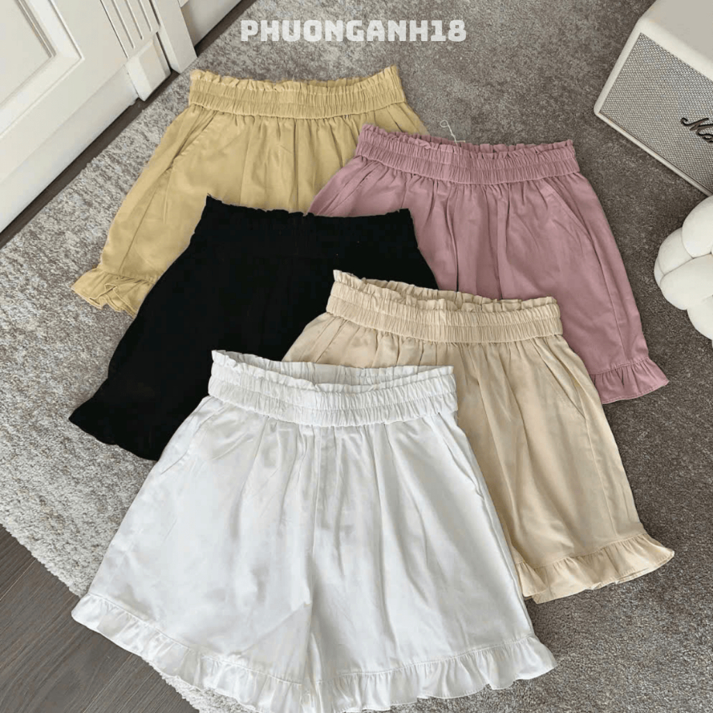 Quần sooc nữ cạp chun viền bèo hàng Qc 865
