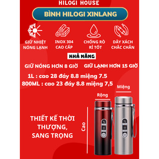 Bình nước giữ nhiệt 1000ml HICHIBI bình giữ nhiệt inox 304 lạnh 18 giờ, giữ nóng 10 giờ có dây treo và khay lọc trà inox