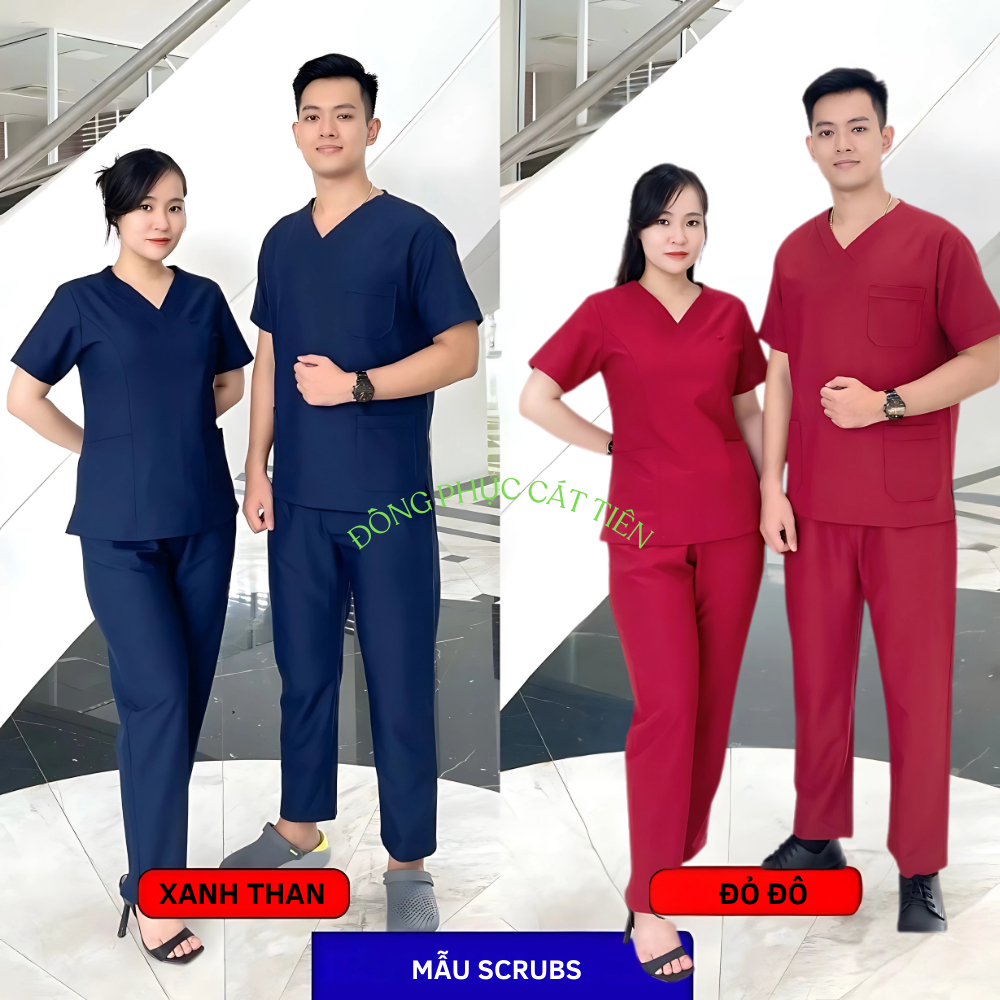 Bộ Scrubs cổ tim phòng mổ, đồng phục Spa, phòng khám, Bác Sĩ, quần áo đồng phục phẫu thuật COTTON