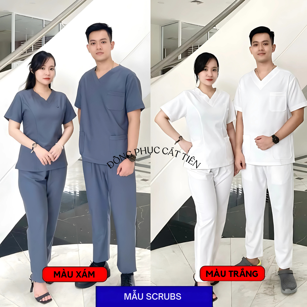 Bộ Scrubs cổ tim phòng mổ, đồng phục Spa, phòng khám, Bác Sĩ, quần áo đồng phục phẫu thuật COTTON