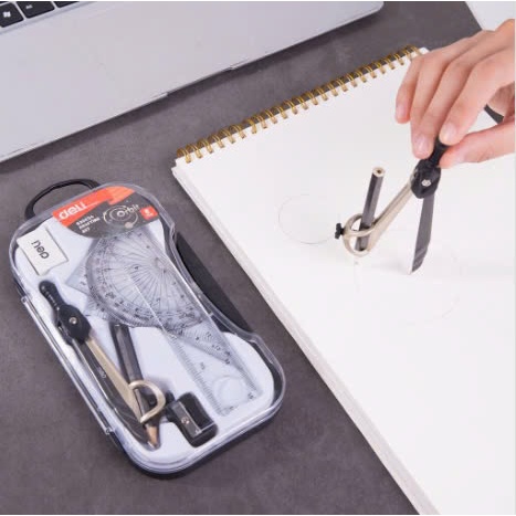 Product image Bộ eke, compa Deli G30404 chính hãng gồm 8 món dụng cụ học sinh học toán, thước đo, bút chì, tẩy tiện lợi 1