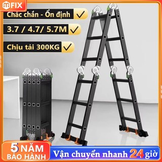 Thang gấp gọn 4 đoạn nhập khẩu 3,5 - 5,7 mét đa năng, khóa chốt tự động, Thang Nhôm Xếp Gấp Gọn Gia Đình Chữ M