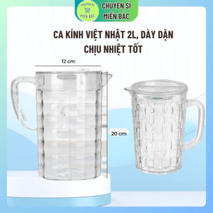 Ca 2 lít đựng nước, Ca kính Việt Nhật (MS:6056), Bình đựng nước chịu nhiệt cao trong suôt có quai cầm