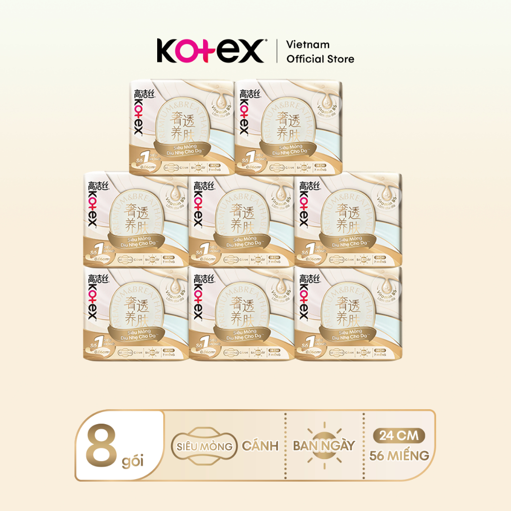 [KOL LIVE] Combo 8 gói Băng Vệ Sinh Kotex Nhập Khẩu Cicada Siêu Mỏng Cánh 24cm 7 miếng