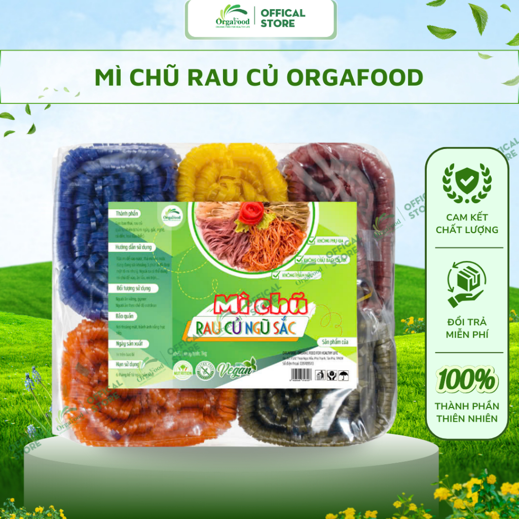 Mì chũ rau củ tự nhiên 1kg Orgafood, đặc sản Bắc Giang, mì ngũ sắc rau ...