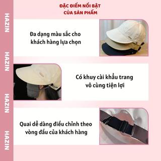 Mũ chống nắng vành rộng trơn hở nửa đầu HAZIN vải kaki cao cấp, có móc đeo khẩu trang, đa dạng màu sắc