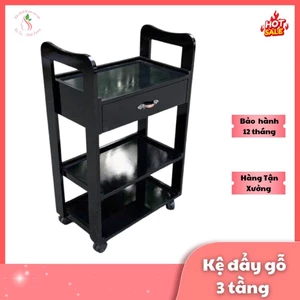 Kệ đẩy gỗ 3 tầng có ngăn kéo chuyên dụng cho spa, clinic – để máy triệt lông, thiết bị thẩm mỹ, mỹ phẩm