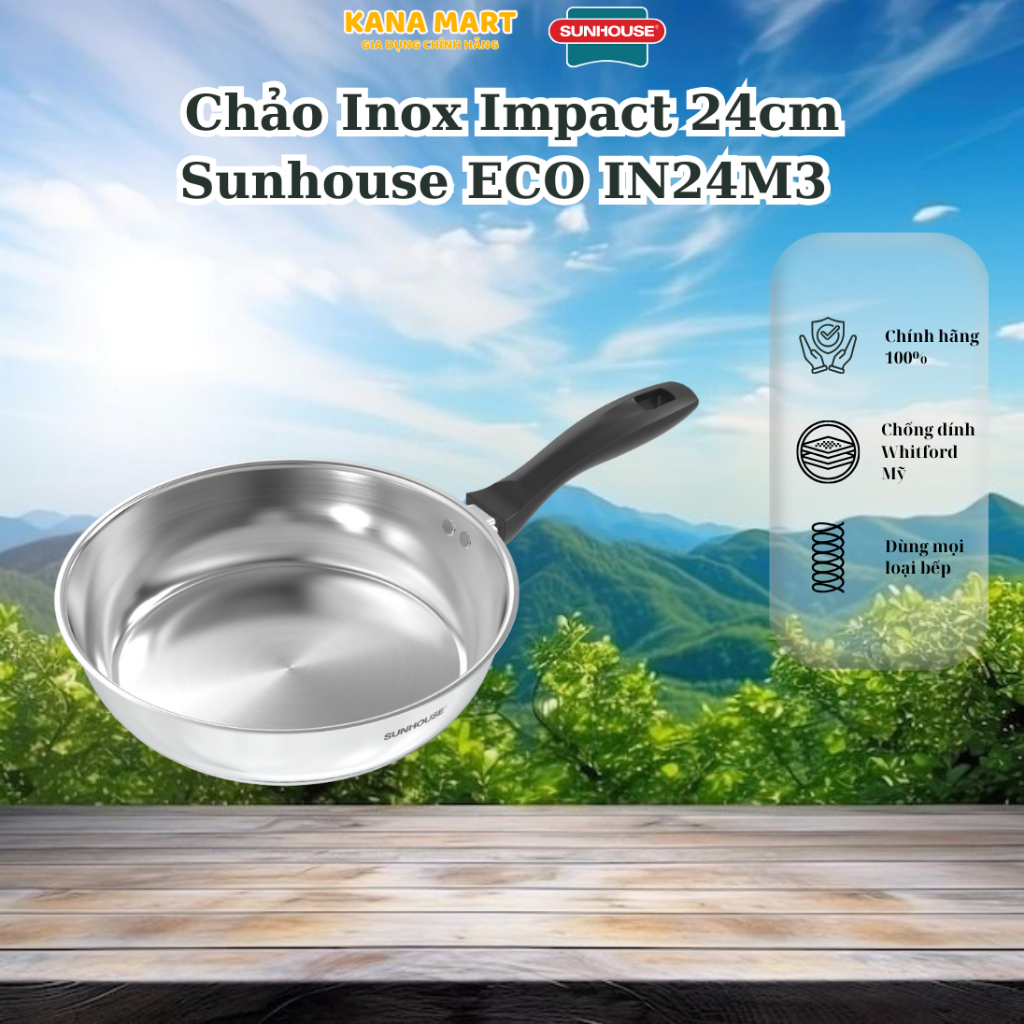 Chảo inox Impact Sunhouse ECO IN24M3, chảo bếp điện từ 24cm - Kana Mart ...
