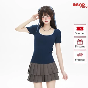 Áo thun nữ GRADPOPU cổ chữ U phối sọc viền cổ bắt mắt, áo kiểu nữ chất thun tăm thoáng mát PAT173