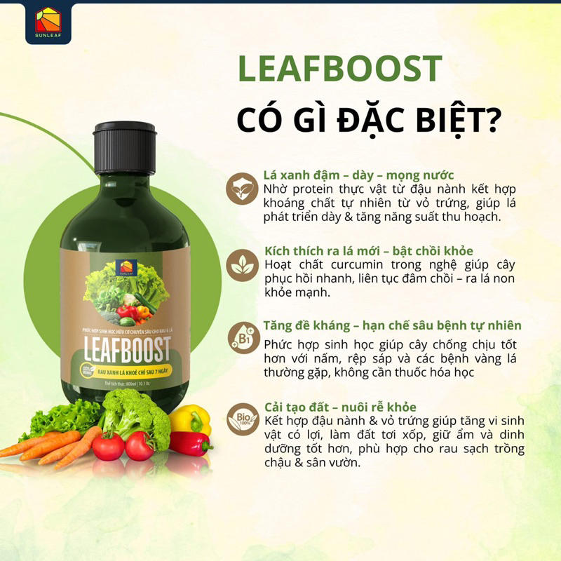 Bón Lá & Dưỡng Lá, Tăng Vị Ngọt cho Rau Trái | 100% Hữu Cơ Chiết Xuất Đạm Đậu Nành | Rau, Cây Ăn Trái | SUNLEAF