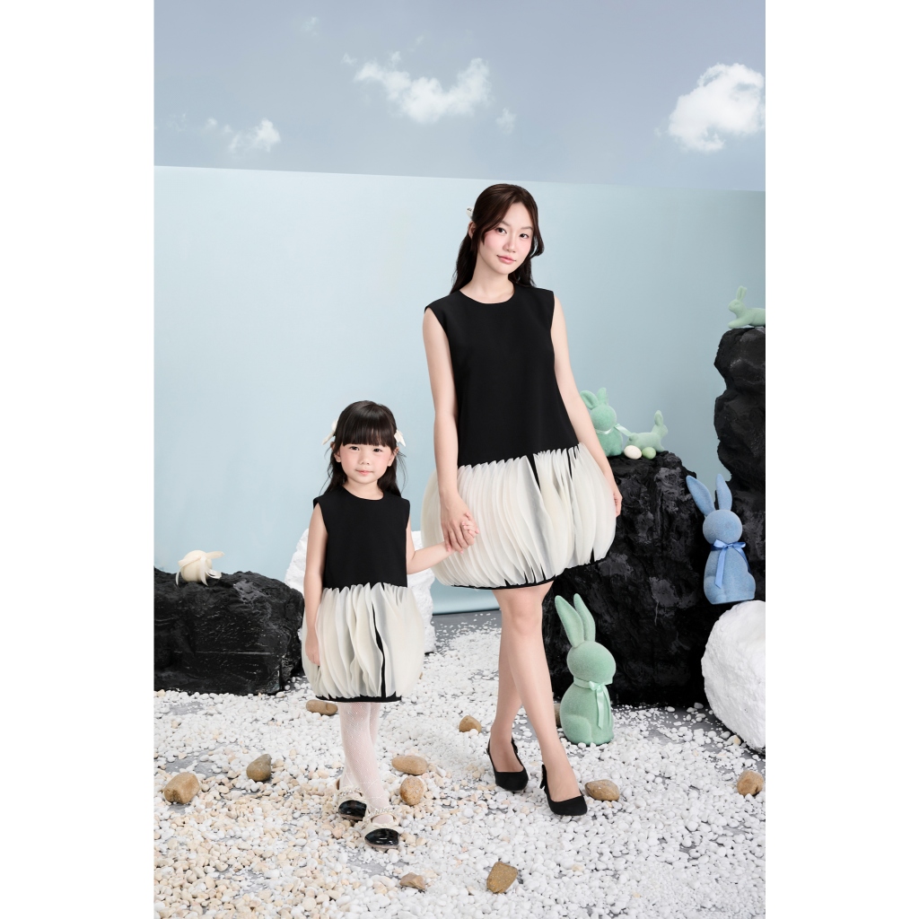Ảnh RẬP BABY&MOMMY -  Đầm Cổ Tròn Không Tay Phối Voan - MOMMY 01 4