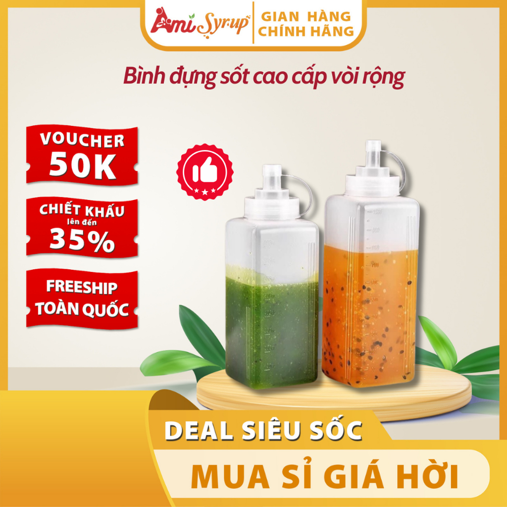 Bình Đựng Sốt Bằng Nhựa Cao Cấp (1L & 800ML), Hình Trụ Vuông, Vòi Rộng - Tiện Lợi, Bền Đẹp
