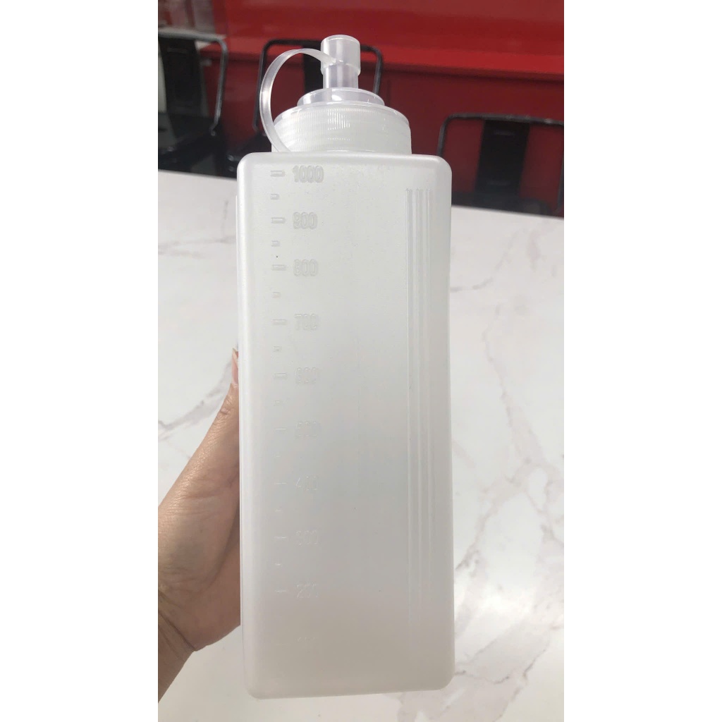 Bình Đựng Sốt Bằng Nhựa Cao Cấp (1L & 800ML), Hình Trụ Vuông, Vòi Rộng - Tiện Lợi, Bền Đẹp