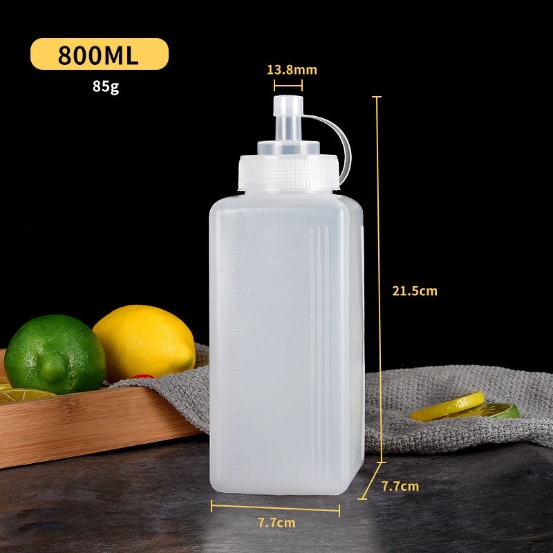 Bình Đựng Sốt Bằng Nhựa Cao Cấp (1L & 800ML), Hình Trụ Vuông, Vòi Rộng - Tiện Lợi, Bền Đẹp