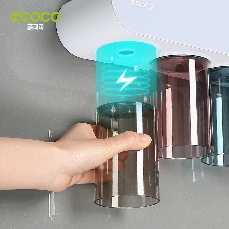 Nhả Kem Đánh Răng ECOCO Có Ngăn Để Đồ, Kệ Để Bàn Chải Đánh Răng Cao Cấp (Tặng Miếng Dán ) 3 Cốc 2122