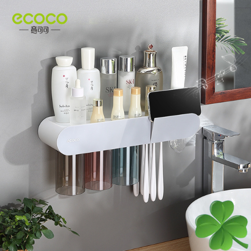 Nhả Kem Đánh Răng ECOCO Có Ngăn Để Đồ, Kệ Để Bàn Chải Đánh Răng Cao Cấp (Tặng Miếng Dán ) 3 Cốc 2122