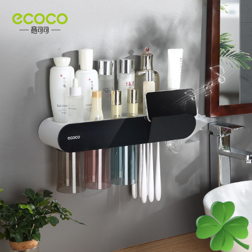 Nhả Kem Đánh Răng ECOCO Có Ngăn Để Đồ, Kệ Để Bàn Chải Đánh Răng Cao Cấp (Tặng Miếng Dán ) 3 Cốc 2122