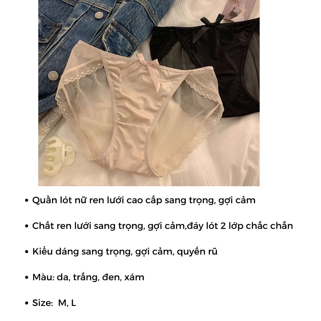 Quần lót nữ ren lưới cao cấp phối lụa satin kiểu dáng gợi cảm quyến rũ đính nơ xinh xắn LANIXA L8836