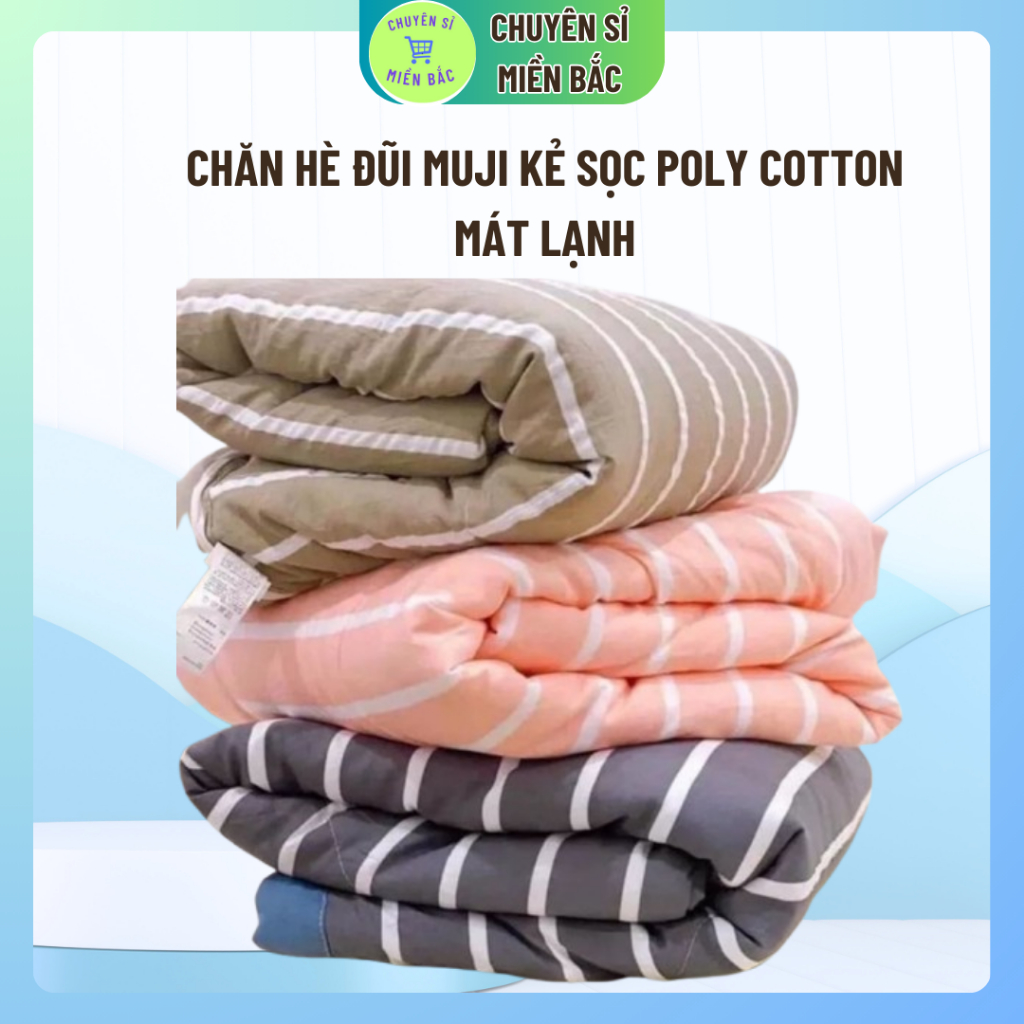 Chăn hè đũi Muji kẻ sọc poly cotton xuất Nhật, Chăn cho mùa hè