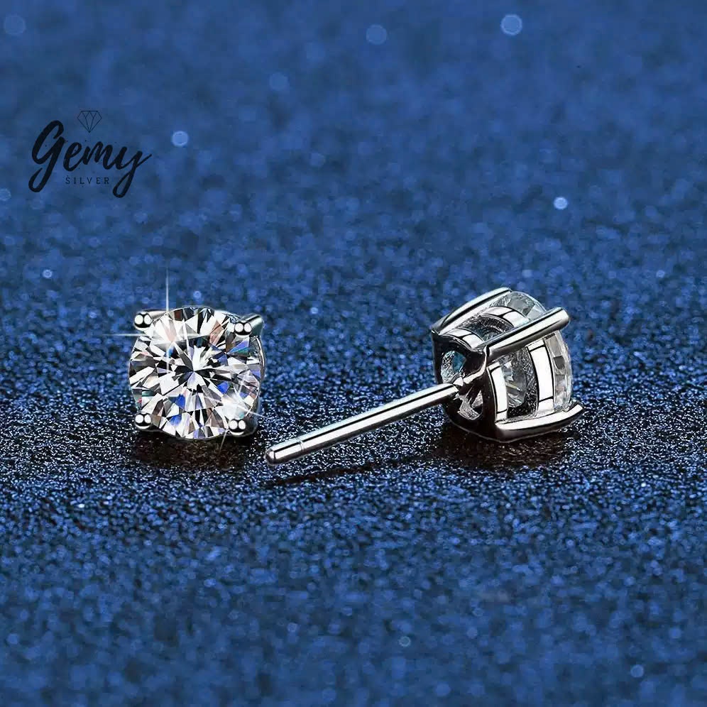 Khuyên tai bạc nam nụ đá nhiều size có kèm giấy GRA và thẻ đen Moissanite (1 chiếc) | GEMY SILVER KN117