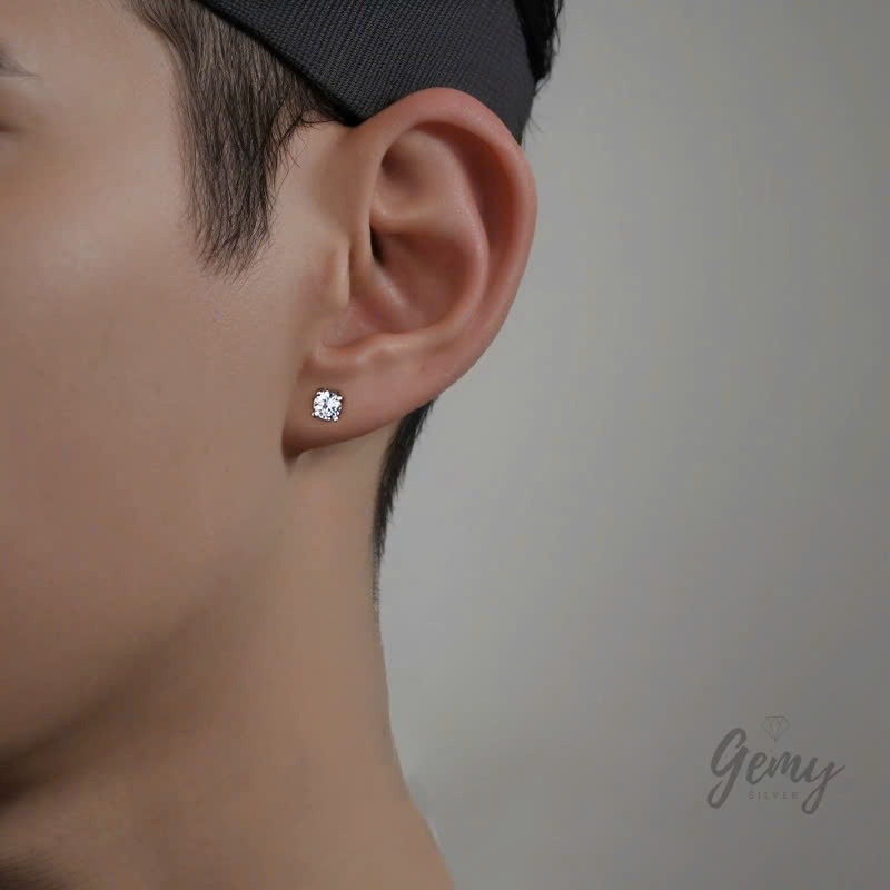 Khuyên tai bạc nam nụ đá nhiều size có kèm giấy GRA và thẻ đen Moissanite (1 chiếc) | GEMY SILVER KN117