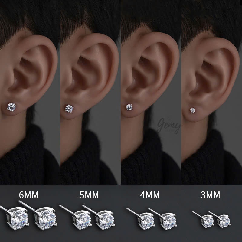 Khuyên tai bạc nam nụ đá nhiều size có kèm giấy GRA và thẻ đen Moissanite (1 chiếc) | GEMY SILVER KN117