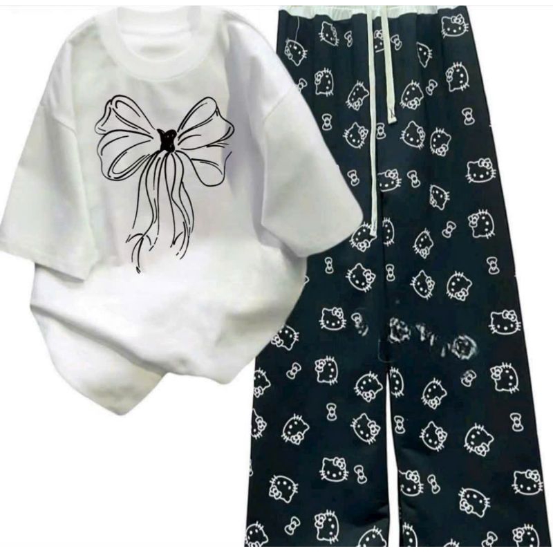 Tổng hợp set bộ quần xuông hoạ tiết mèo+mix áo phông chất cotton mềm mịn-Quanaonamnu94
