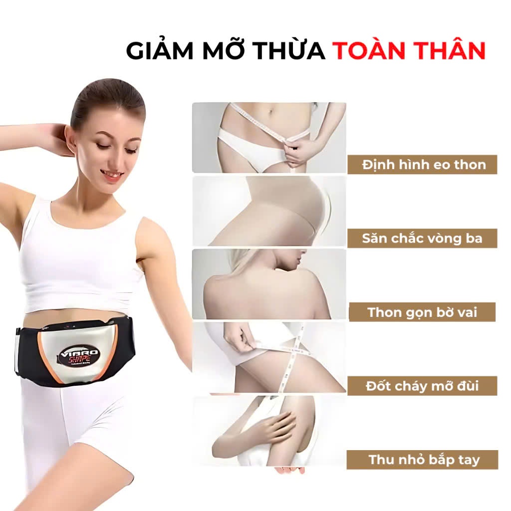 Máy Massage Bụng Vibro Shape Rung Nóng Giảm Mỡ Bụng Dưới Sau Sinh, Đai Quấn Nóng Giảm Mỡ Đùi Bắp Tay