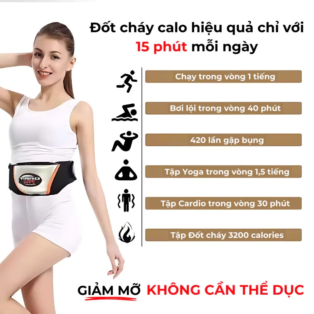 Máy Massage Bụng Vibro Shape Rung Nóng Giảm Mỡ Bụng Dưới Sau Sinh, Đai Quấn Nóng Giảm Mỡ Đùi Bắp Tay