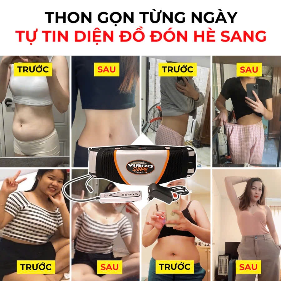Máy Massage Bụng Vibro Shape Rung Nóng Giảm Mỡ Bụng Dưới Sau Sinh, Đai Quấn Nóng Giảm Mỡ Đùi Bắp Tay