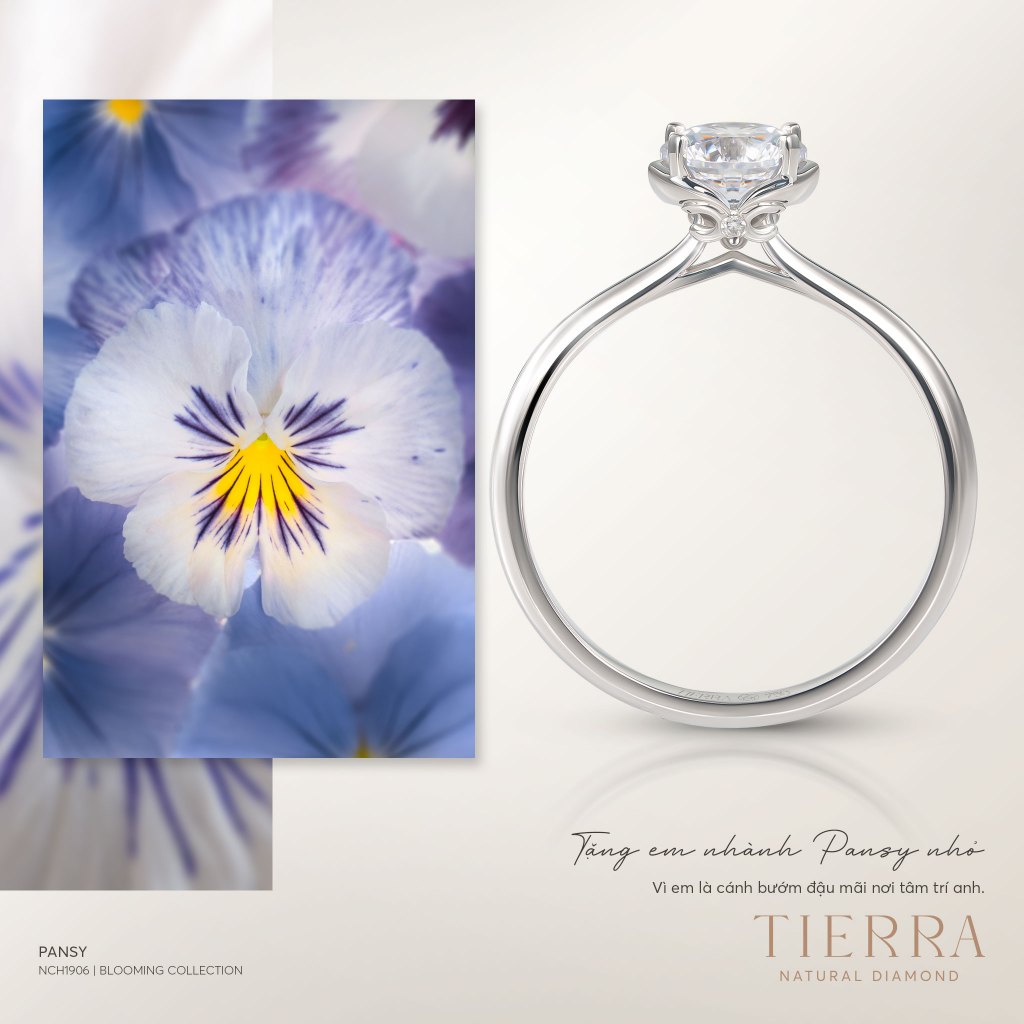 [CHAT TRƯỚC KHI ĐẶT] Nhẫn Cầu Hôn Tierra Pansy NCH1906 Vàng 14K 18K, Thiết Kế Từ Những Cánh Hoa Pansy Nhẹ Nhàng