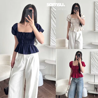 Áo Babydoll Linen Kiểu Xinh Tay Phồng Tiểu Thư Công Chúa Bo Thân Nơ Coquette Ngực Xinh Xắn Samsu.clothing_saigon