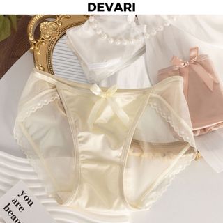 Quần lót nữ ren lưới thoáng khí phối lụa satin kiểu dáng sang trọng quyến rũ gợi cảm DEVARI L8836