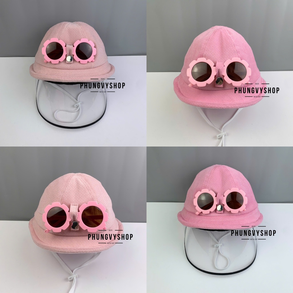 Bé 1-5 tuổi_Mũ nón bucket tai bèo vành chống giọt bắn chắn bụi gái trẻ em phungvyshop- / Bo nhí nhung TẶNG KÈM KÍNH HOA/