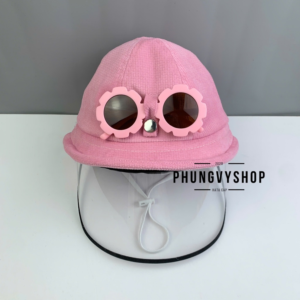 Bé 1-5 tuổi_Mũ nón bucket tai bèo vành chống giọt bắn chắn bụi gái trẻ em phungvyshop- / Bo nhí nhung TẶNG KÈM KÍNH HOA/