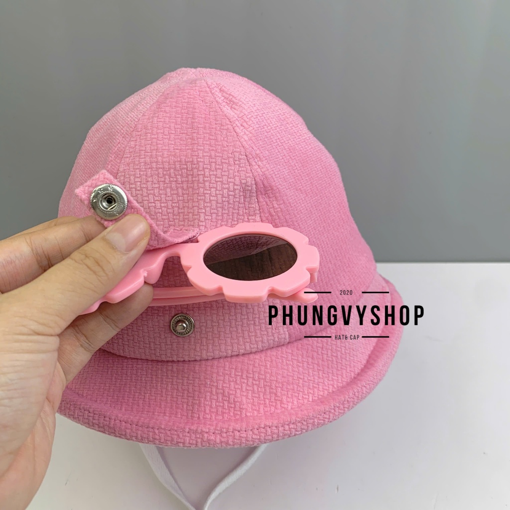 Bé 1-5 tuổi_Mũ nón bucket tai bèo vành chống giọt bắn chắn bụi gái trẻ em phungvyshop- / Bo nhí nhung TẶNG KÈM KÍNH HOA/