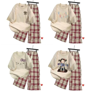 Tổng hợp Sét bộ quần ống rộng kẻ caro đỏ + mix áo phông phong cách unlzang hàn Quốc-SHOP THU BIO98
