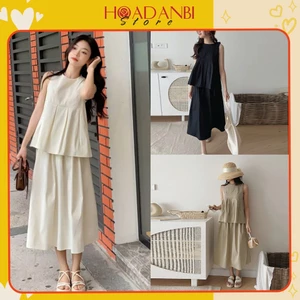 Set áo xếp ly tiểu thư mix chân váy dáng dài, set váy dáng suông mix chân váy dài Hoadanbistore
