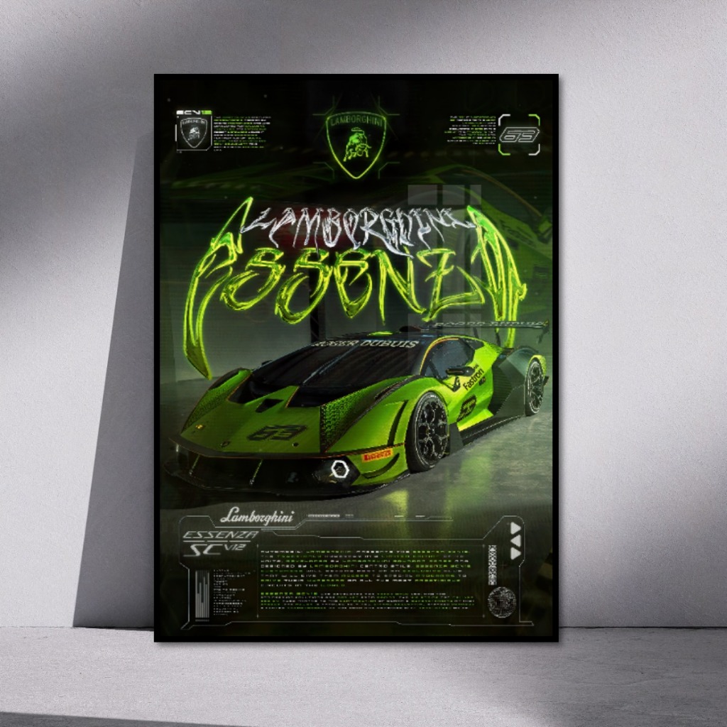 CAR POSTERS Tranh Siêu Xe Treo Tường Khung Composite Decor Tường, Trang Trí Nhà Cửa