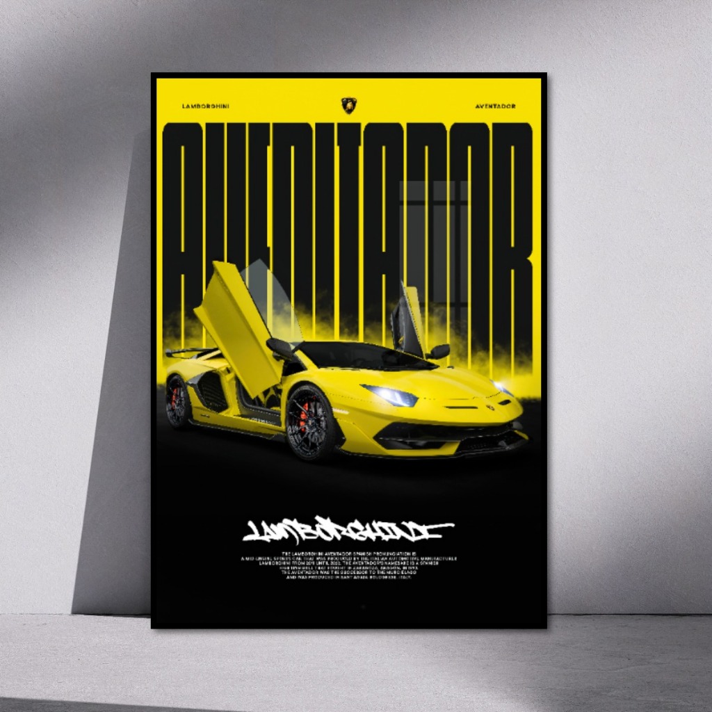 Tranh Siêu Xe Lamborghini Treo Tường Khung Composite Cao Cấp Decor Trang Trí Phòng Khách, Phòng Game